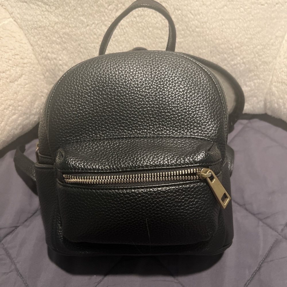 Black Mini Bag with Gold Hardware and Textured Finish